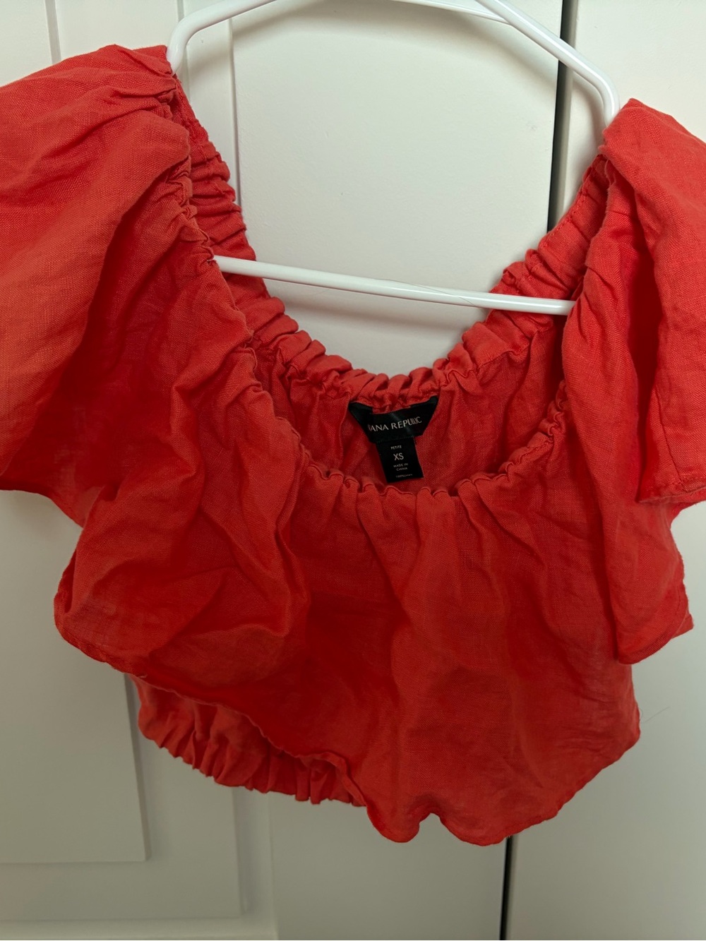 Banana Republic Bright Coral Off-Shoulder Linen Crop Top